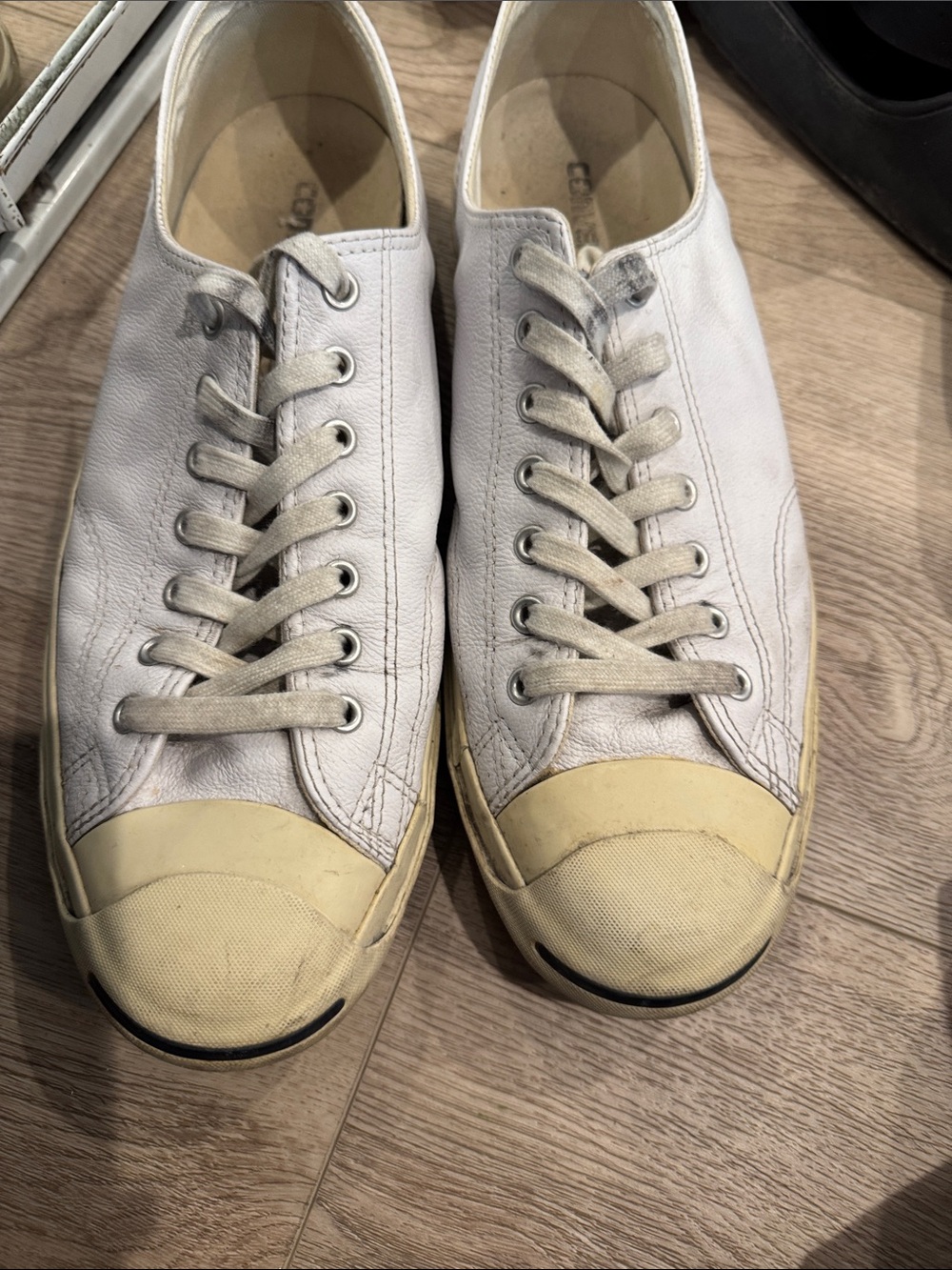 Converse White Leather Low-Top Sneakers with Cream Toe Caps
